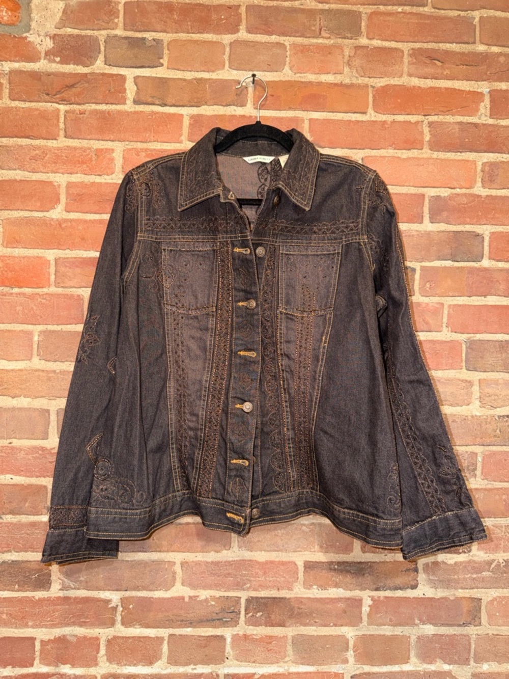 Laura Ashley Dark Blue Embroidered Denim Jacket Unique Embroidered